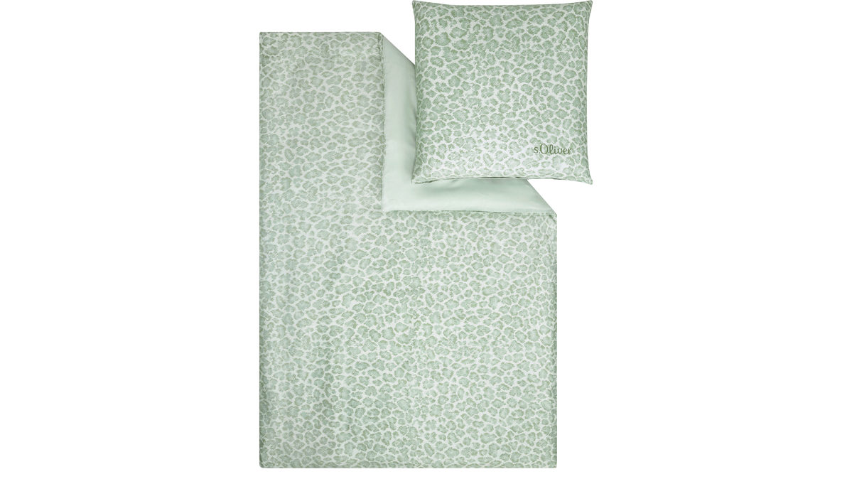 Bettwäsche-Set Ibena® aus Stoff in Grün IBENA® s.Oliver Leoparden Bettwäsche olivegrüne Mako-Satin – zweiteilig, ca. 135 x 200 cm