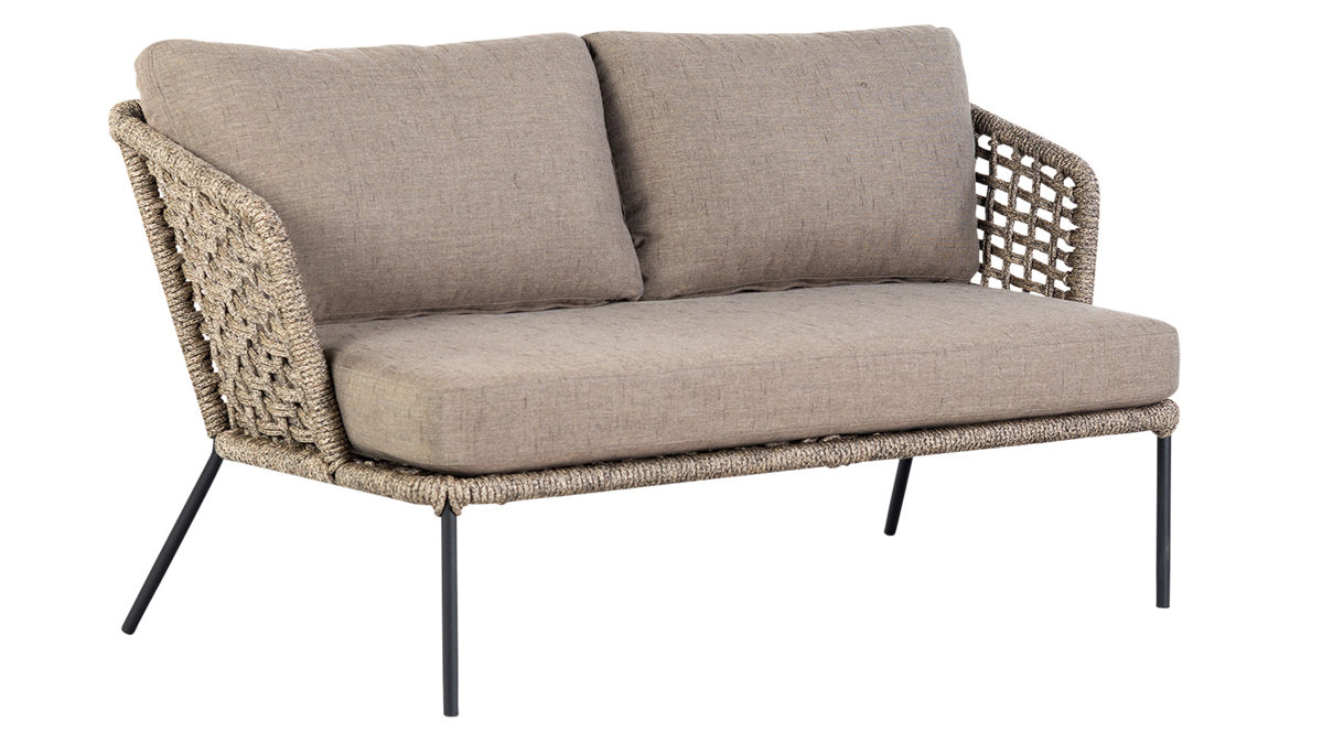 Gartensofa Cosmic collection aus Kunstfaser in Natur COSMIC collection Garten Lounge Serie Moco Rope - Sofa naturfarbenes Rope & Olefin, schwarzer Stahl
