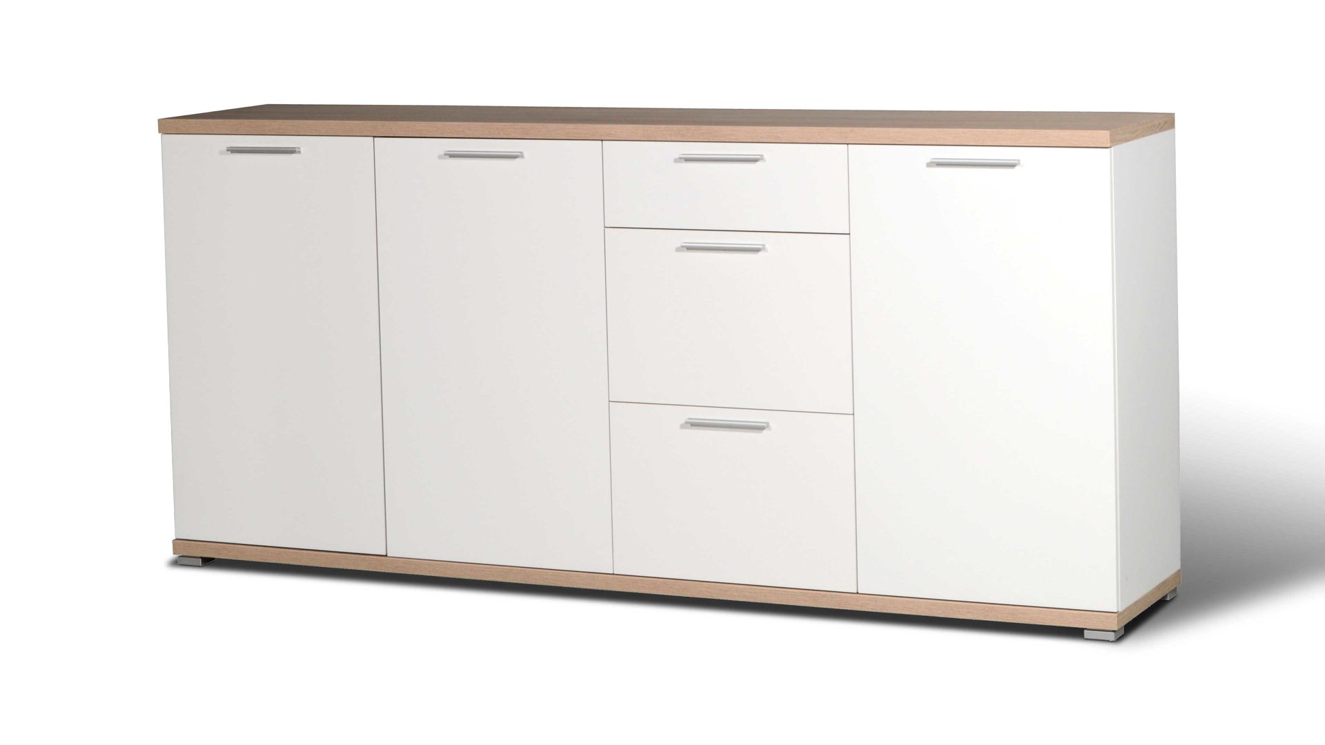 Sideboard Germania aus Holz in Weiß Sideboard Top als praktische Kommode Weiß & Sonoma Eiche - drei Türen, drei Schubladen