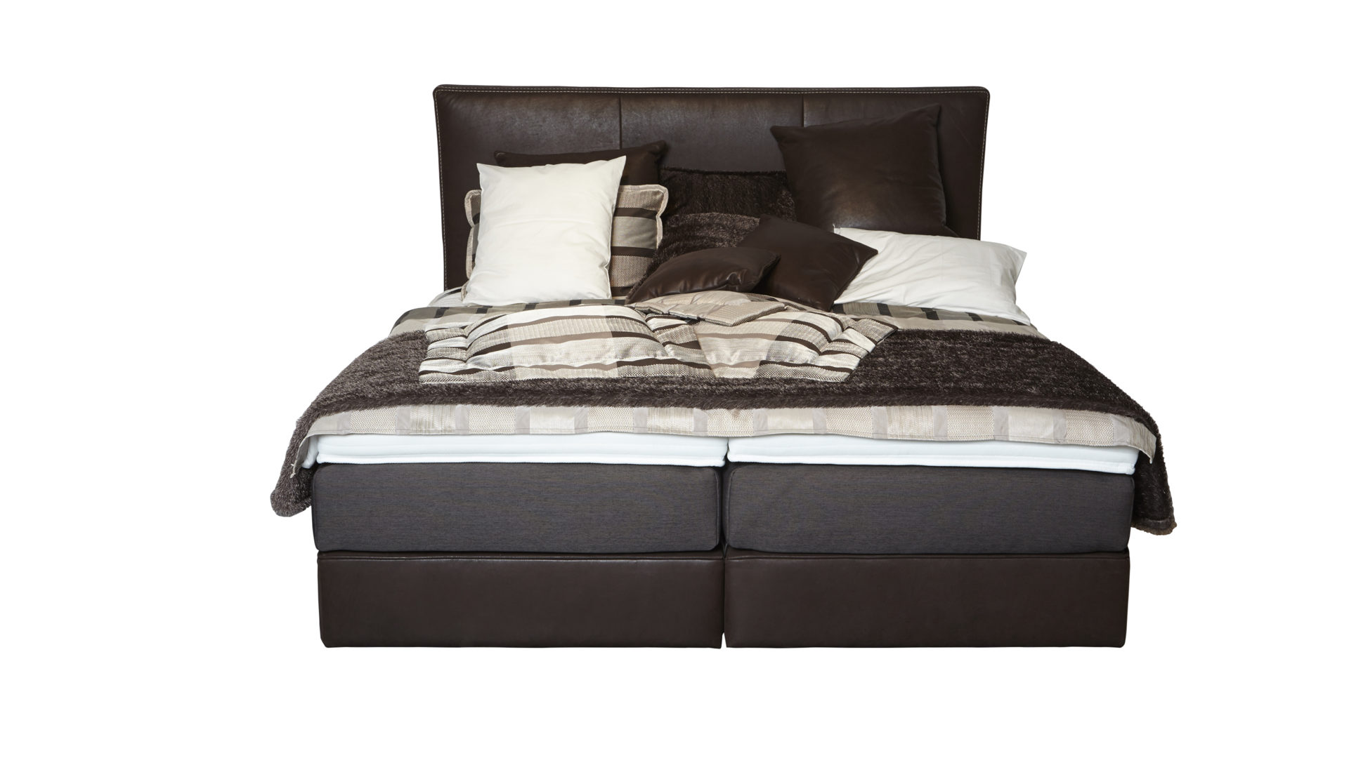 Doppelbett Ada | 777854 aus Leder in Braun Comfortmaster Boxspringbett Kingston dunkelbraunes Leder ANU 4, Kopfteil KI 02 & Bettkasten KI 51 - Liegefläche ca. 180 x 200 cm