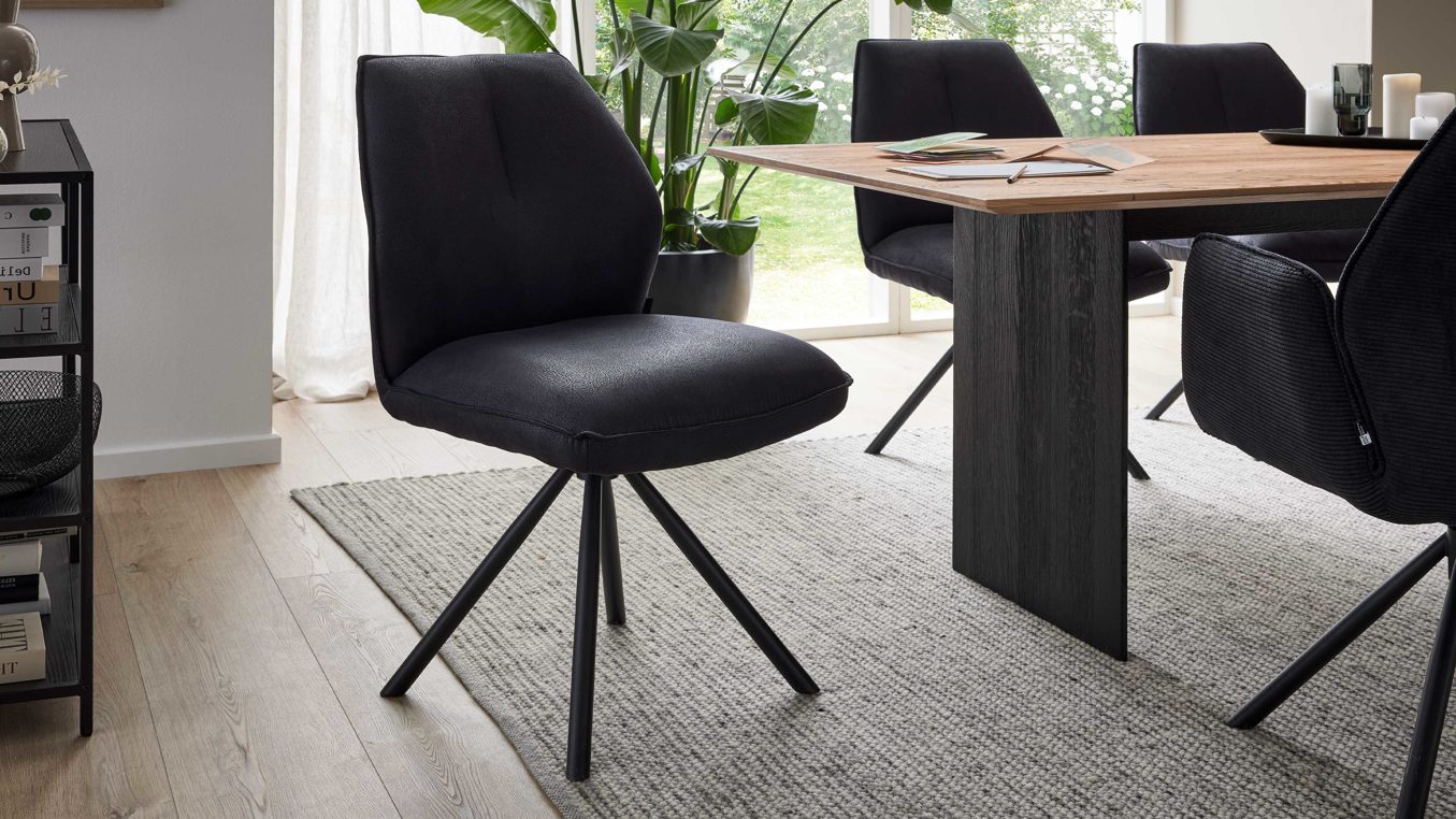 Vierfußstuhl Interliving aus Kunstfaser in Schwarz Interliving Esszimmer Serie 5116 – Polsterstuhl carbonschwarze Mikrofaser Night & schwarzes Gestell F37