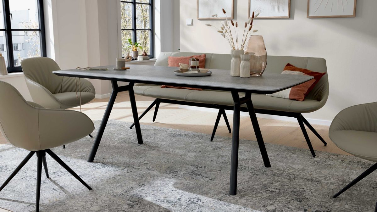 Esstisch Interliving aus Kunststoff in Dunkelgrau Interliving Esszimmer Serie 5115 - Esstisch Dekton Orix Industrial & Umbragrau - ca. 180 x 100 cm