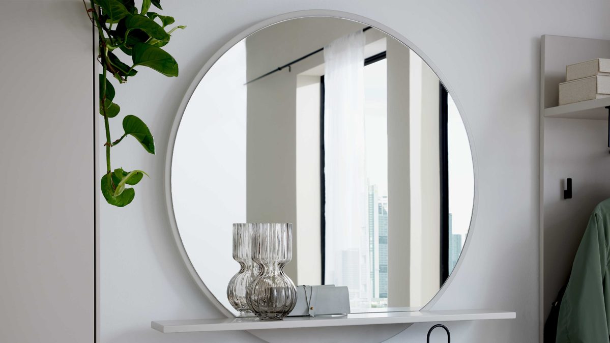 Wandspiegel Interliving aus Holz in Weiß Interliving Garderoben Serie 6013 - Wandspiegel Sahara Creme - Durchmesser ca. 84 cm