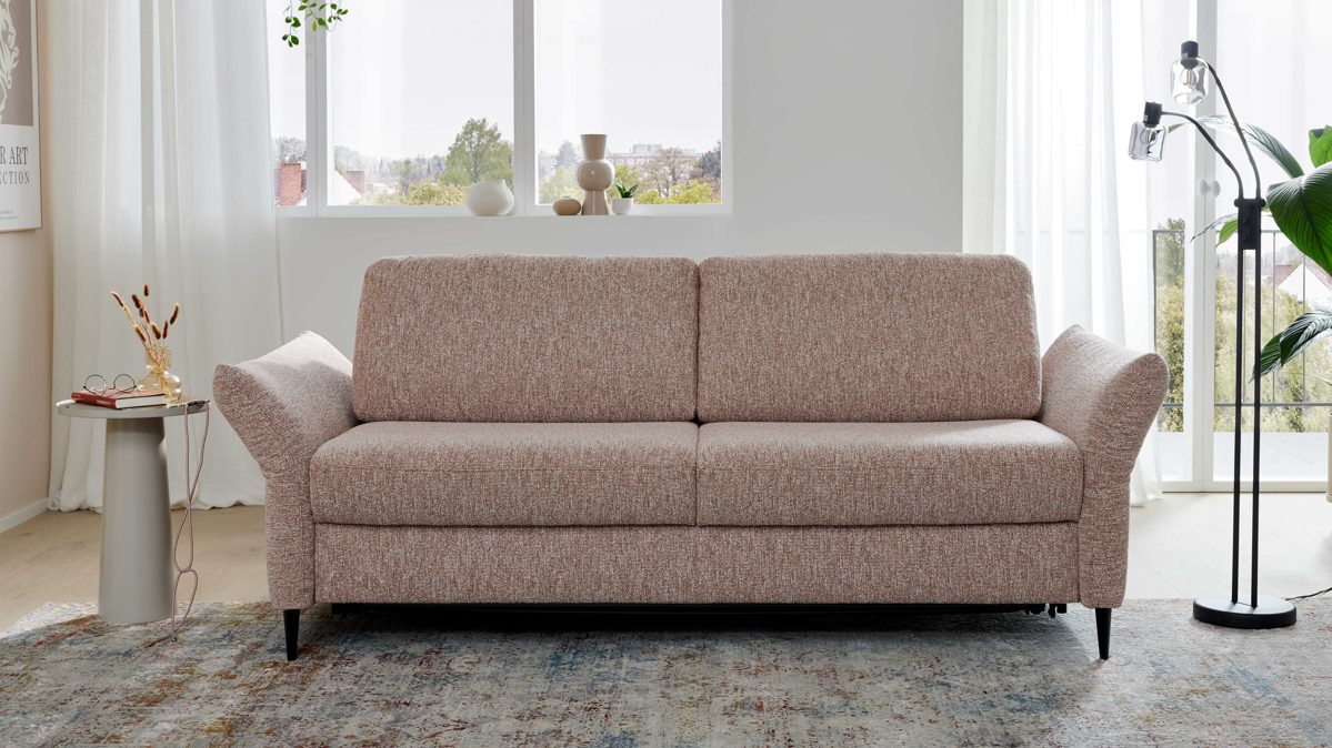 Schlafsofa Interliving aus Stoff in Rosa Interliving Schlafsofa Serie 4700 - Schlafsofa 140LÄ sienafarbener Webstoff Loft & schwarze Aluminiumfüße - Breite ca. 208 cm