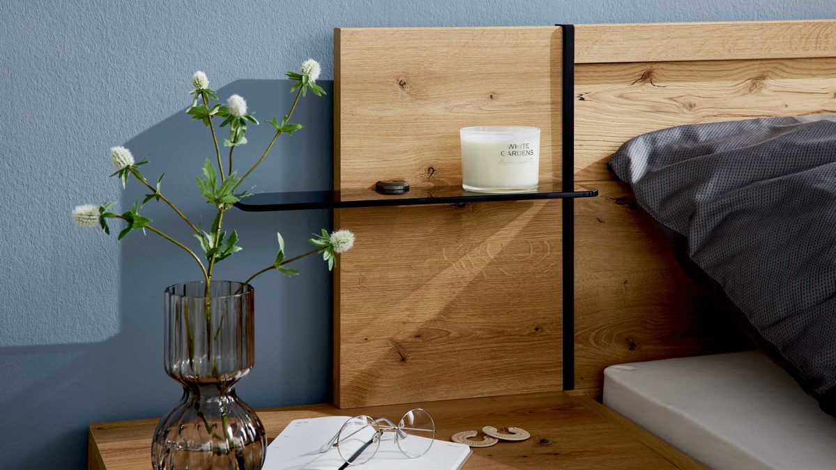 Paneel Interliving aus Holz in Holzfarben Interliving Schlafzimmer Serie 1034 – Paneel-Set Bianco Eiche & Rauchglas – zweiteilig