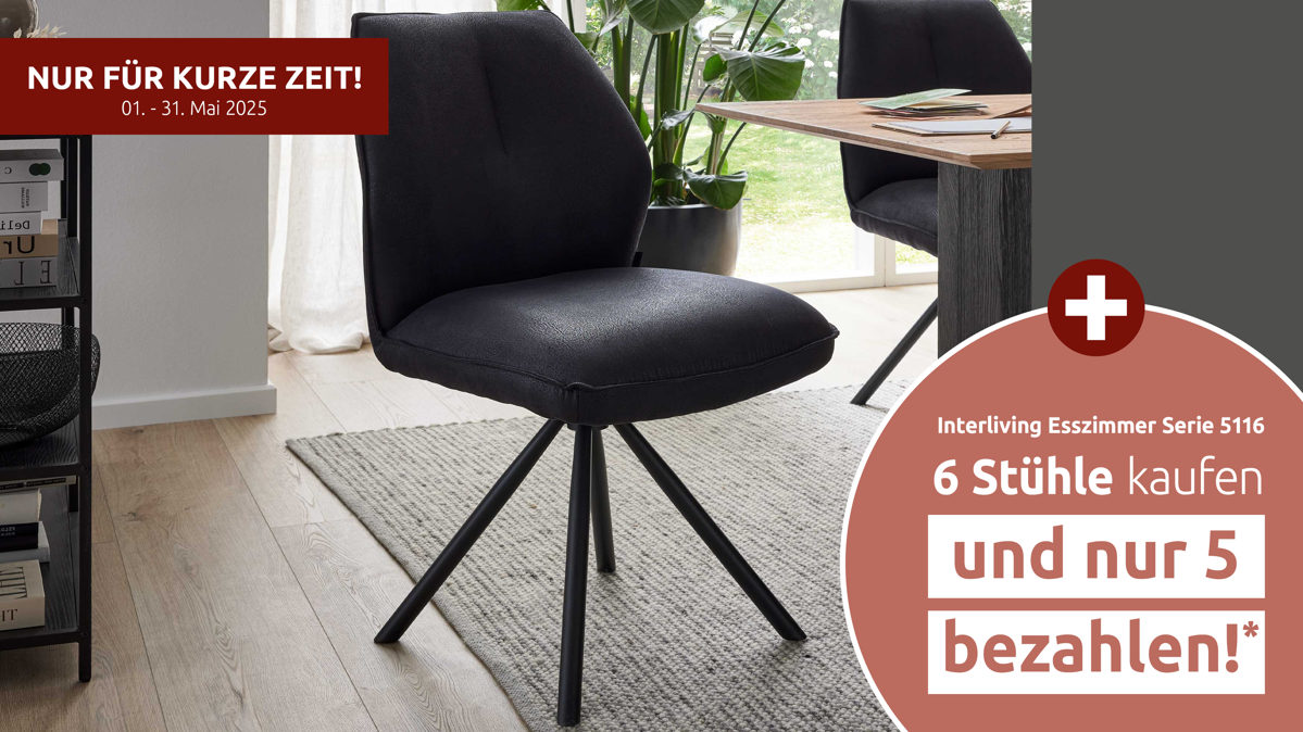 Vierfußstuhl Interliving aus Kunstfaser in Schwarz Interliving Esszimmer Serie 5116 – Polsterstuhl mit Drehfunktion carbonschwarze Mikrofaser Night & schwarzes Gestell F37