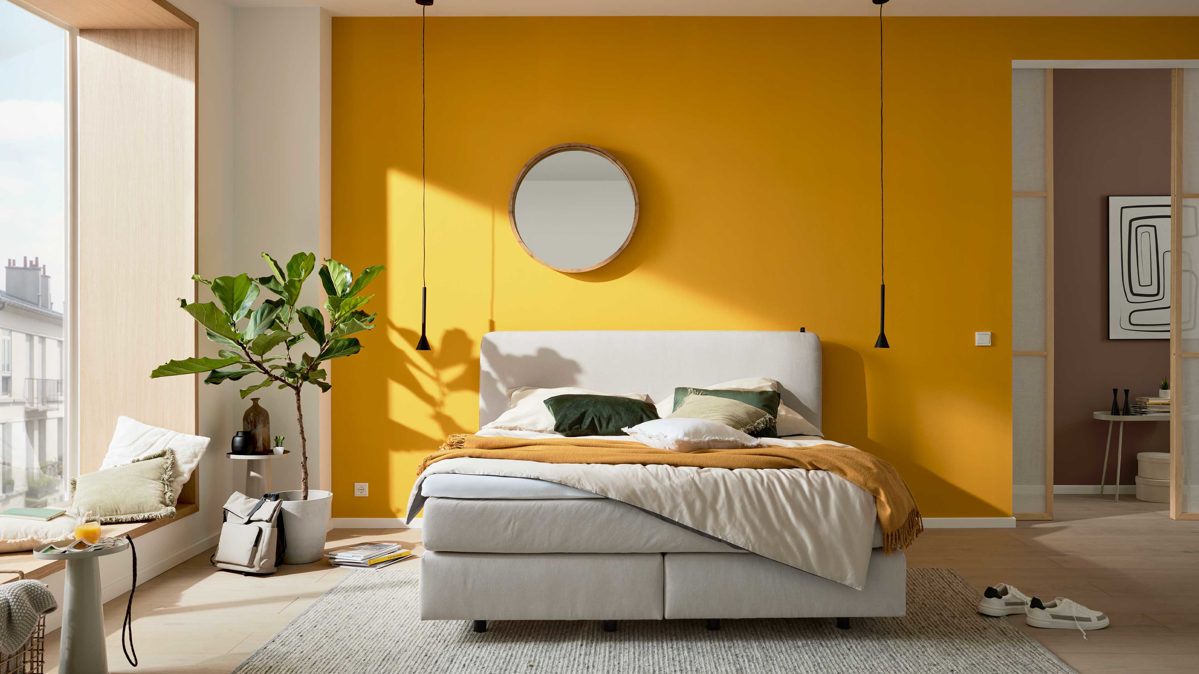 Boxspringbett Interliving aus Stoff in Beige Interliving Bettensystem Serie 1420 - Boxspringbett naturfarbener Stoffbezug Cleo - Liegefläche ca. 180 x 200 cm