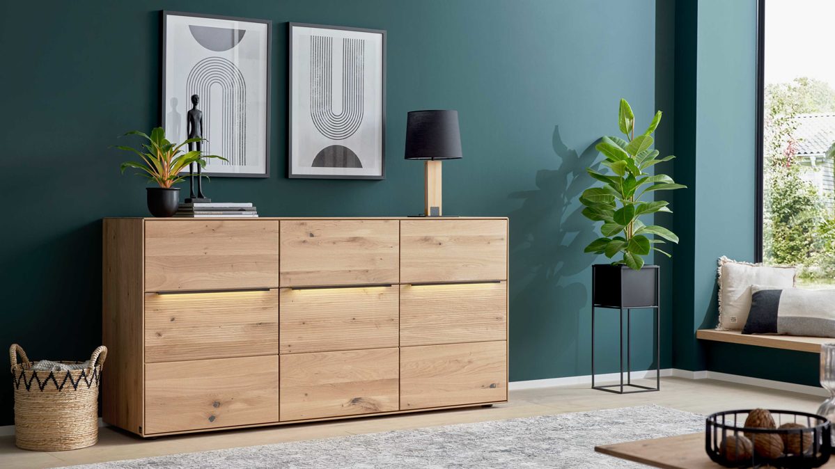 Sideboard Interliving aus Holz in Holzfarben Interliving Wohnzimmer Serie 2033 - Sideboard Asteiche - drei Türen, Breite ca. 182 cm