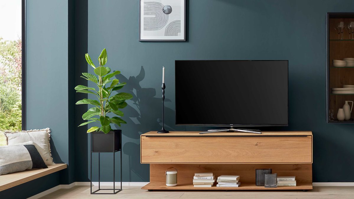 Lowboard Interliving aus Holz in Holzfarben Interliving Wohnzimmer Serie 2033 - Lowboard Asteiche - eine Klapptür, Länge ca. 182 cm