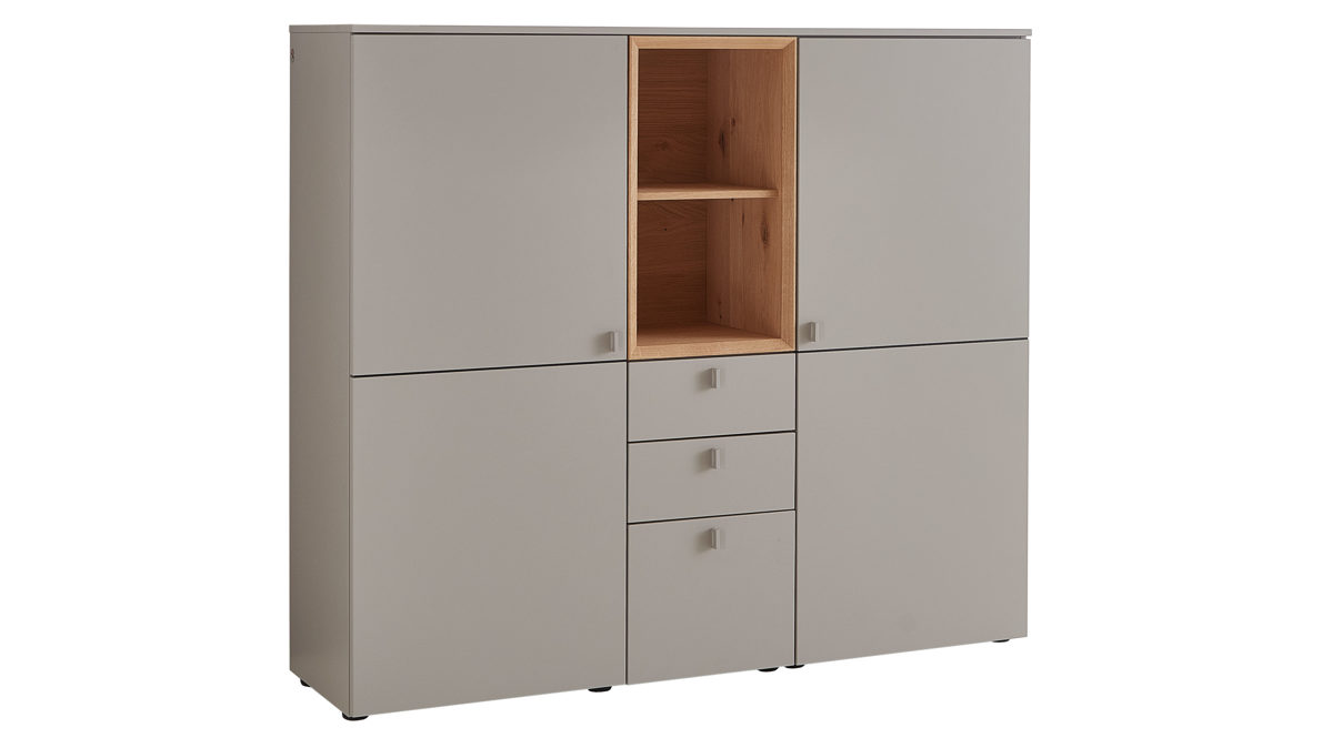 Highboard Venjakob aus Kunststoff in Grau VENJAKOB Andiamo 3.0 Highboard Steingrau & Wildeiche - ca. 160 x 140 cm