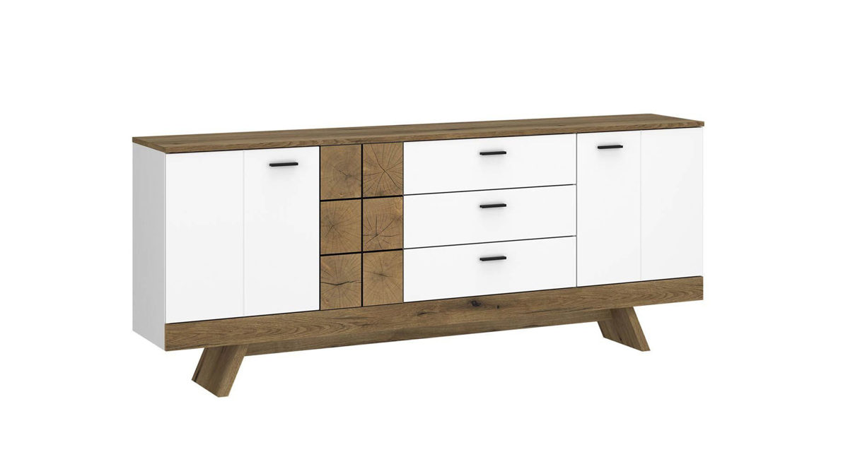 Sideboard Wojcik aus Holz in Holzfarben Weiß Wohnprogramm Oreta - Sideboard Coast Evoke Eiche & Alpinweiß - Breite ca. 184 cm