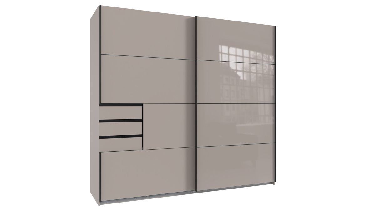 Kleiderschrank Wimex modern furniture aus Holz in Grau Kleiderschrankprogramm Saigon Saharagrau & saharagraue Glasoberfläche - Breite ca. 225 cm