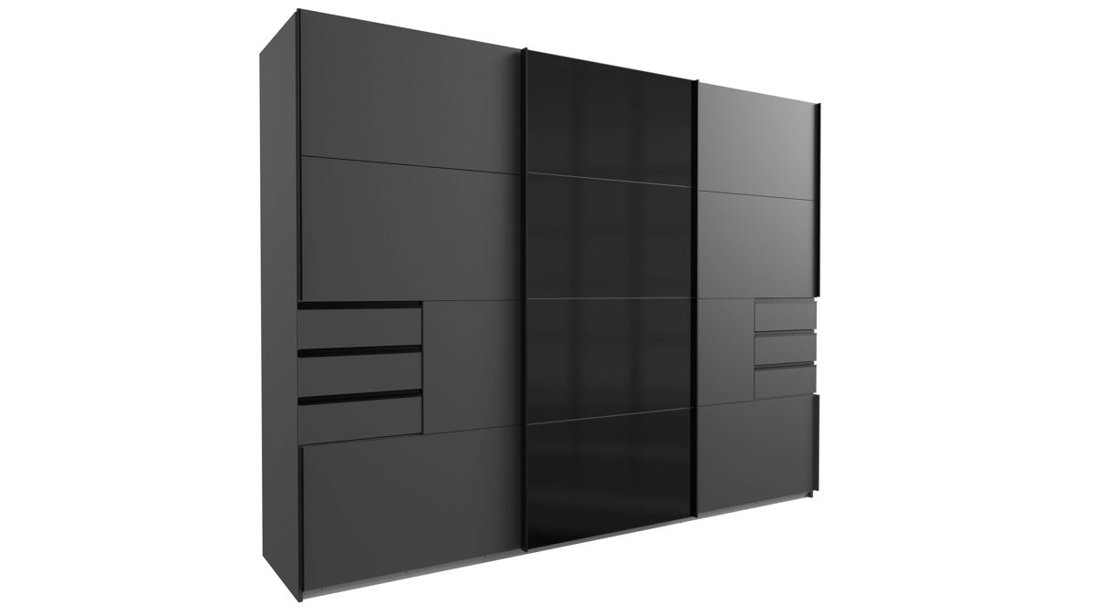 Kleiderschrank Wimex modern furniture aus Holz in Schwarz Kleiderschrankprogramm Saigon Graphit & schwarze Glasoberfläche - Breite ca. 270 cm
