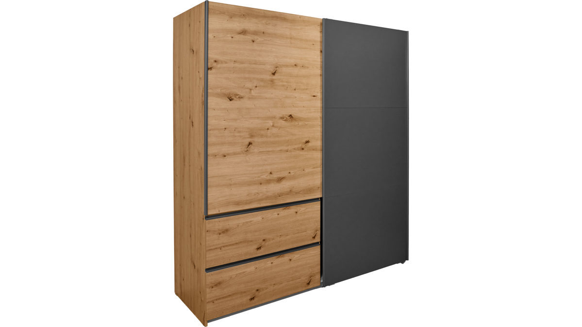 Kleiderschrank Rauch aus Holz in Holzfarben rauch BLUE Ben - Schwebetürenschrank Artisan Eiche & Grau Metallic - fünf Türen, Breite ca. 175 cm