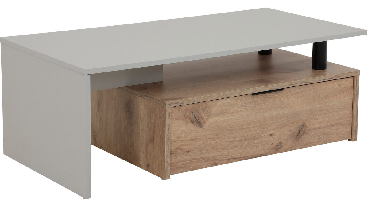 Couchtisch Hela aus Kunststoff in Hellgrau Couchtisch Dennis CT Hellgrau & Artisan Oak - ca. 110 x 40 cm