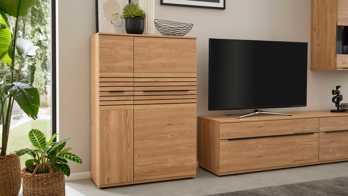 Highboard Interliving aus Holz in Holzfarben Interliving Wohnzimmer Serie 2032 - Highboard B090.124 Balkenbuche - zwei Türen, Breite ca. 90 cm