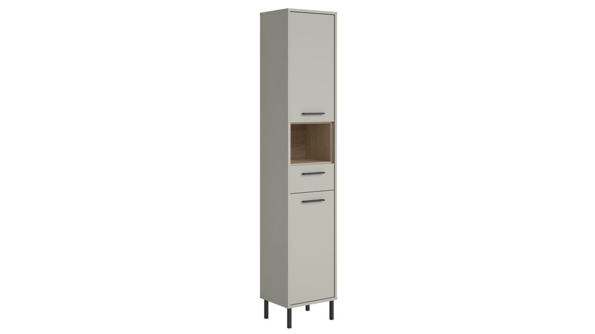 Hoch- / Seitenschrank Wojcik aus Holz in Hellgrau Badprogramm Empoli - Hochschrank Cashmere & Cremona Eiche - ca. 36 x 184 cm