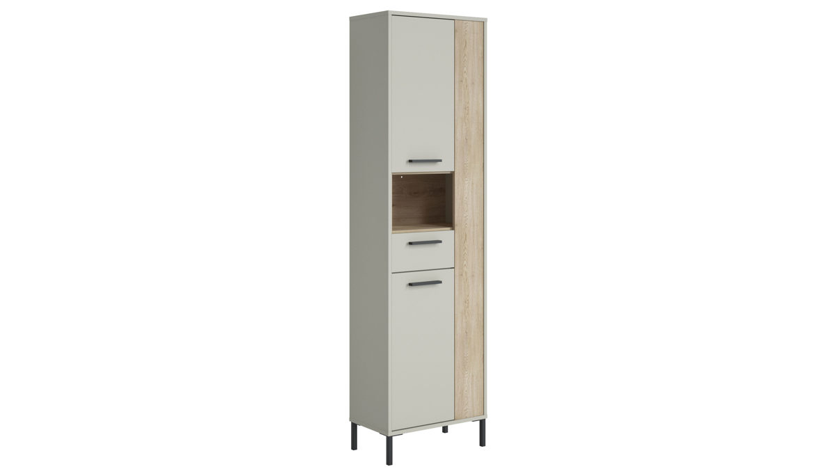 Hoch- / Seitenschrank Wojcik aus Holz in Hellgrau Badprogramm Empoli - Hochschrank Cashmere & Cremona Eiche - ca. 51 x 184 cm