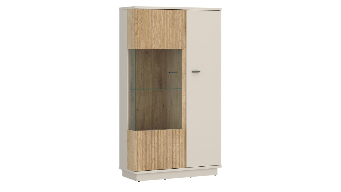 Vitrine Wojcik aus Holz in Beige Wohnprogramm Mosano - Vitrine Cashmere & Cremona Eiche Torro - ca. 87 x 159 cm