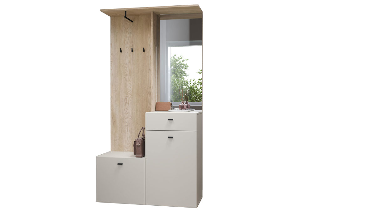 Garderobe Wojcik aus Holz in Beige Garderobe Romea Cashmere & Cremona Eiche Torro - ca. 100 x 192 cm