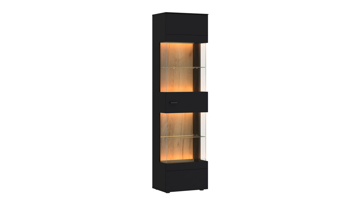 Vitrine KAWOO aus Holz in Schwarz KAWOO Wohnprogramm Jacky - Vitrine Schwarz & Coast Evoke Eiche - ca. 50 x 195 cm