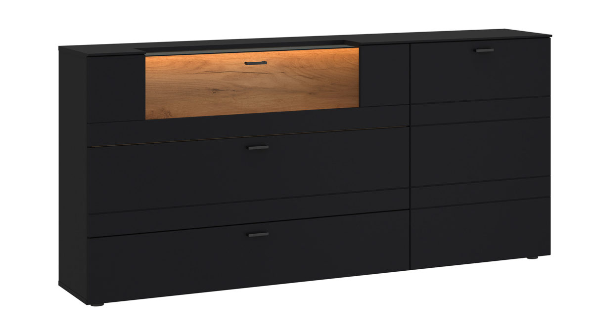 Sideboard KAWOO aus Holz in Schwarz KAWOO Wohnprogramm Jacky - Sideboard Schwarz & Coast Evoke Eiche - ca. 180 x 88 cm