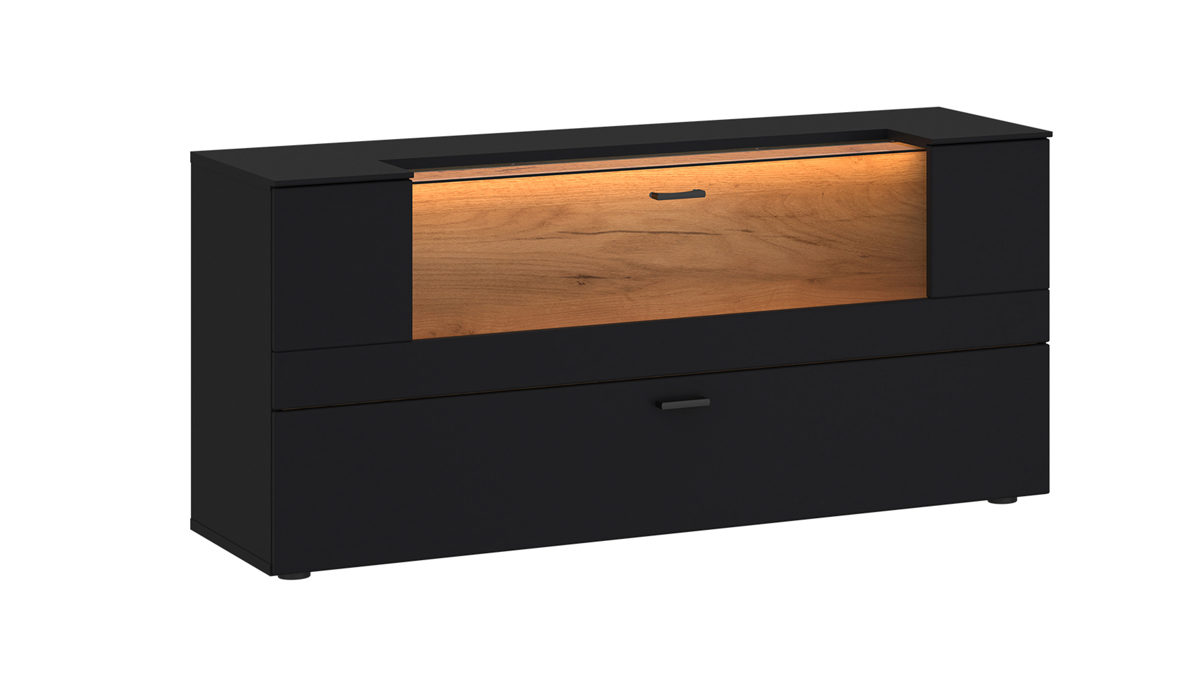 Lowboard KAWOO aus Holz in Schwarz KAWOO Wohnprogramm Jacky - Lowboard Schwarz & Coast Evoke Eiche - ca. 120 x 57 cm