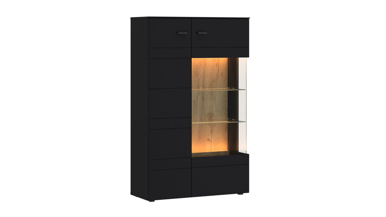 Vitrine KAWOO aus Holz in Schwarz KAWOO Wohnprogramm Jacky - Vitrine Schwarz & Coast Evoke Eiche - ca. 85 x 141 cm