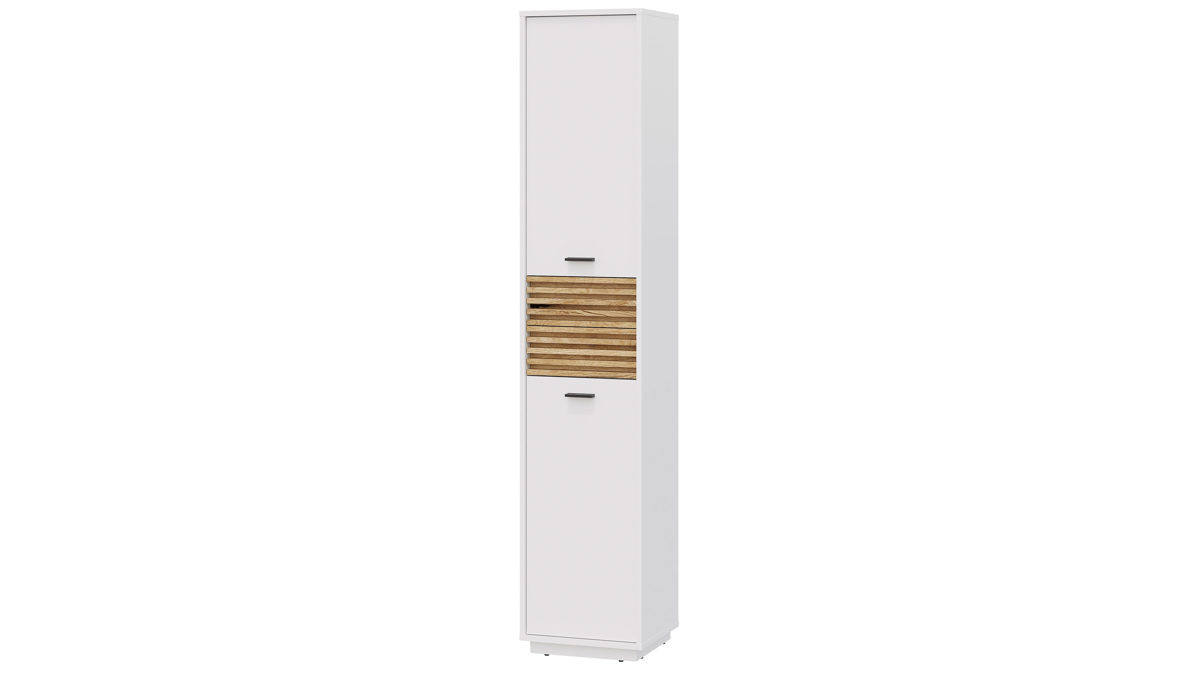 Hoch- / Seitenschrank Bega bbk aus Holz in Weiß Badezimmer-Hochschrank Weiß & Evoke Eiche – ca. 32 x 191 cm