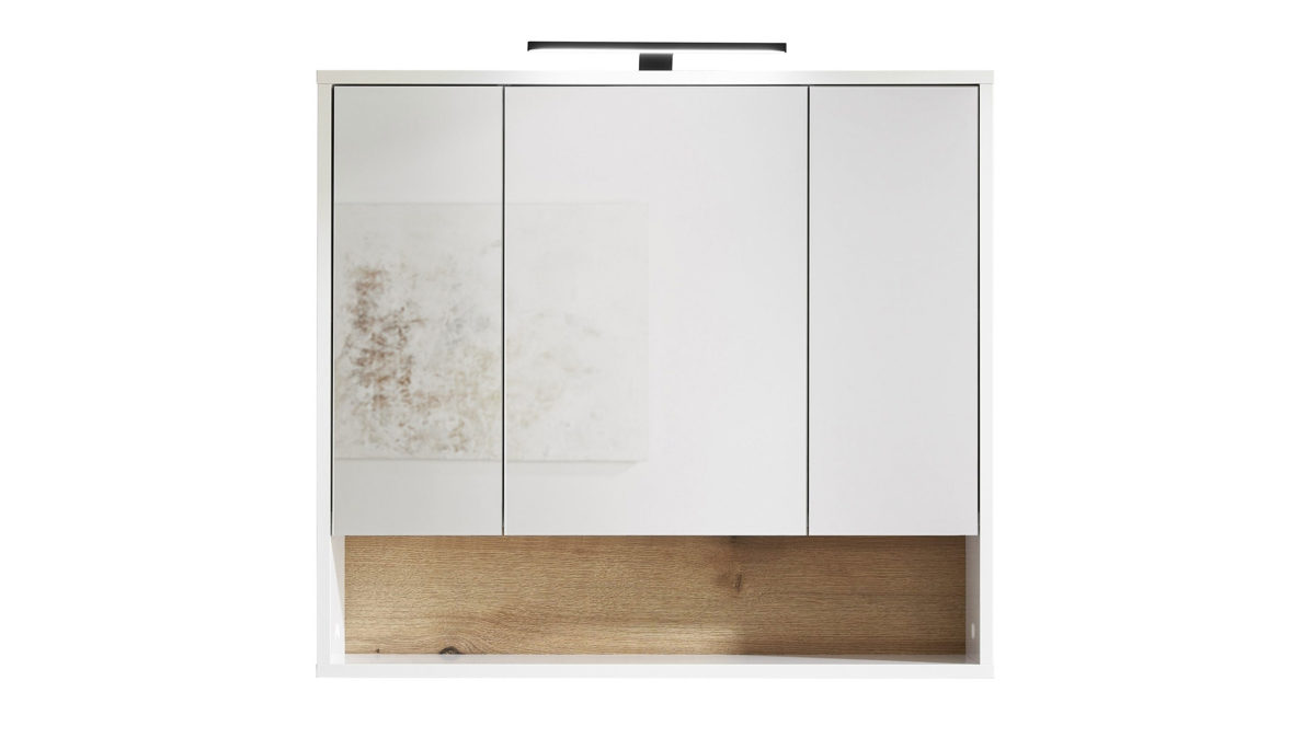 Spiegelschrank Bega bbk aus Holz in Weiß Spiegelschrank mit Beleuchtung Weiß & Evoke Eiche – ca. 80 x 72 cm
