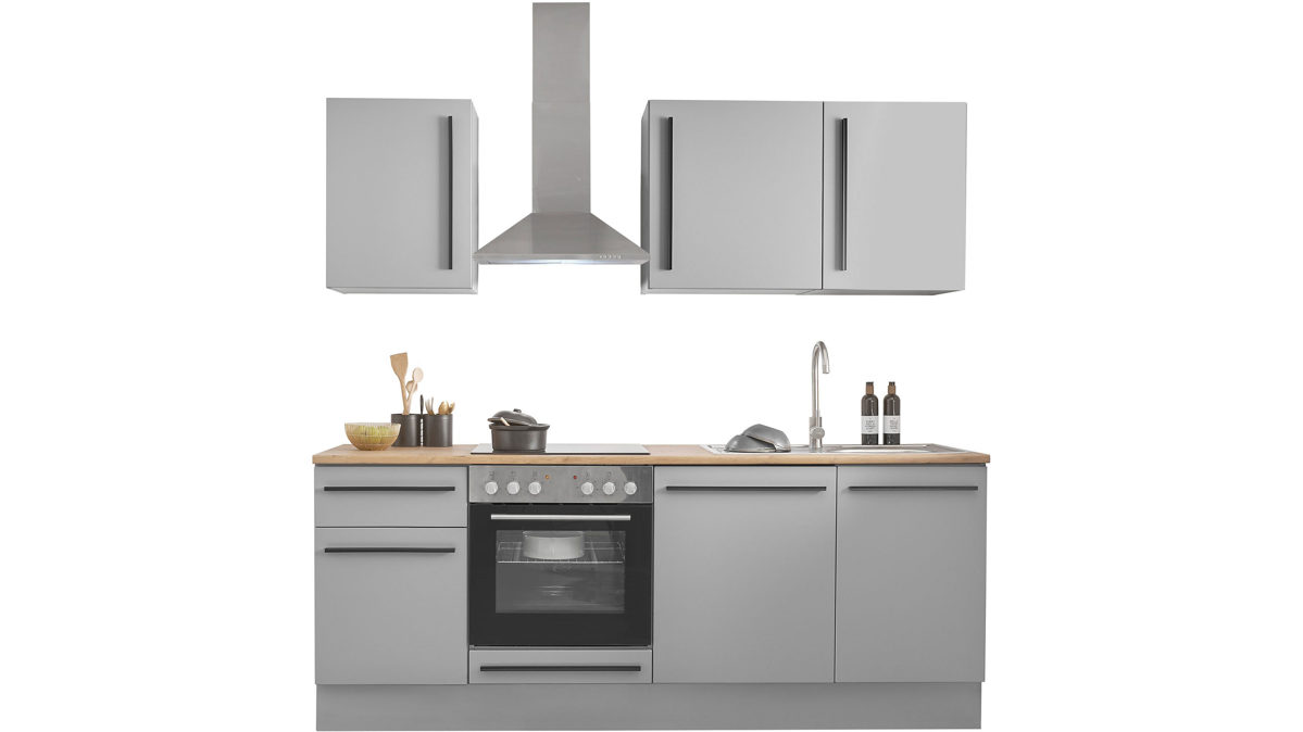 Einbauküche Bega bbk aus Holz in Grau Einbauküche Grau & Lanzelot Eiche – ca. 220 x 212 cm