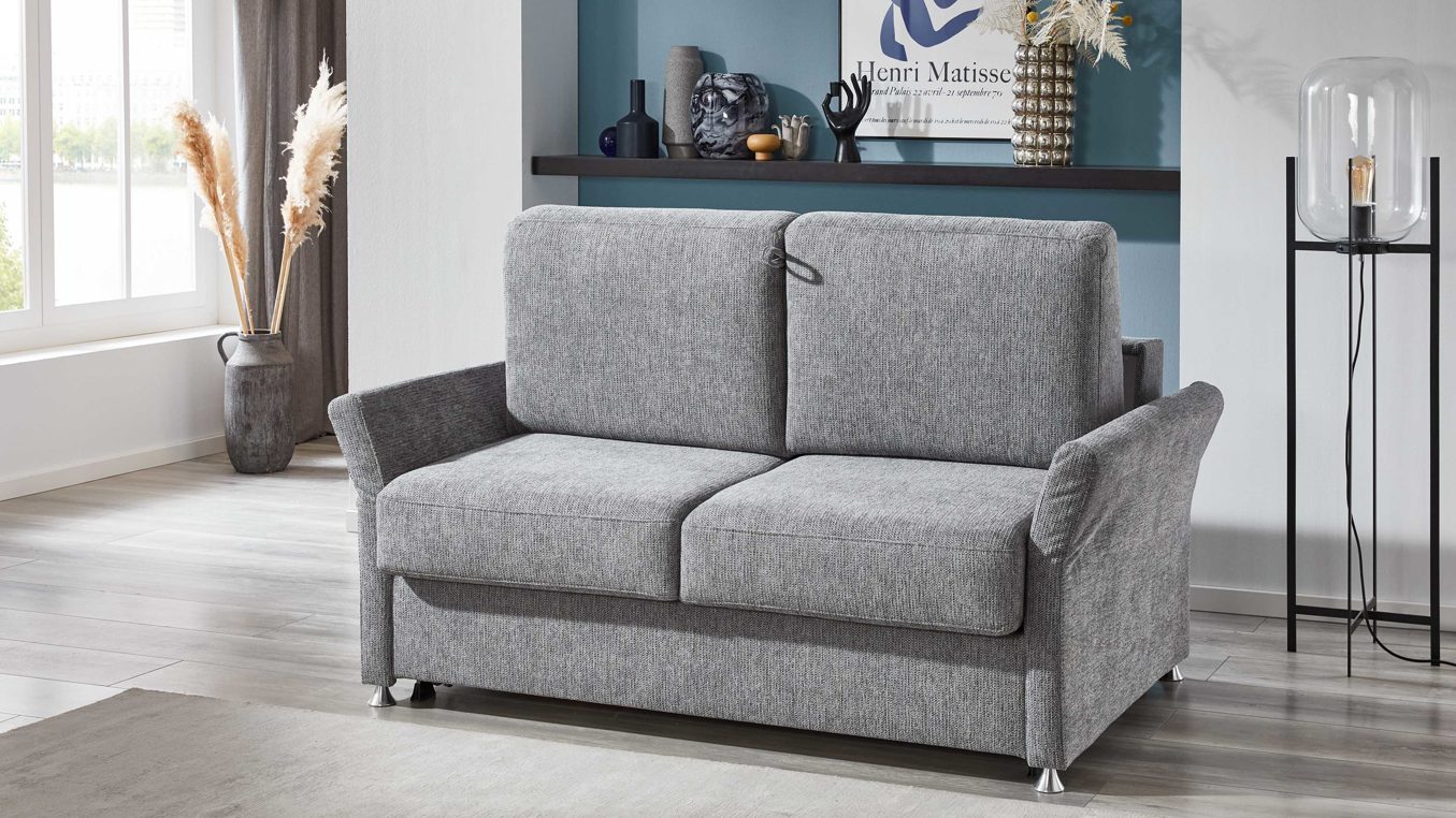 Schlafsofa comfortmaster besser sitzen, liegen, leben aus Stoff in Grau Comfortmaster Schlafsofa Molto mit Faltbett-Funktion grauer Webstoff 2-6989& Chromfüße - Breite ca. 156 cm