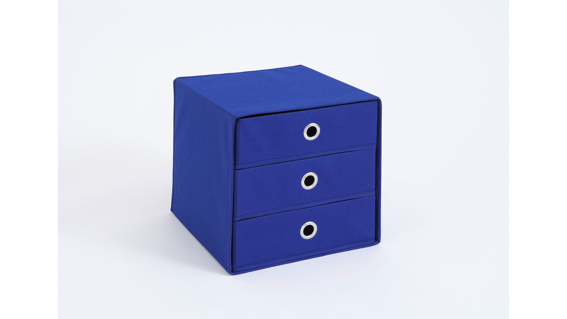 Faltbox Fmd furniture aus Stoff in Blau Faltbox mit drei Schubladen royalblaues, verstärktes Vlies - drei Schubladen, ca. 32 x 32 cm