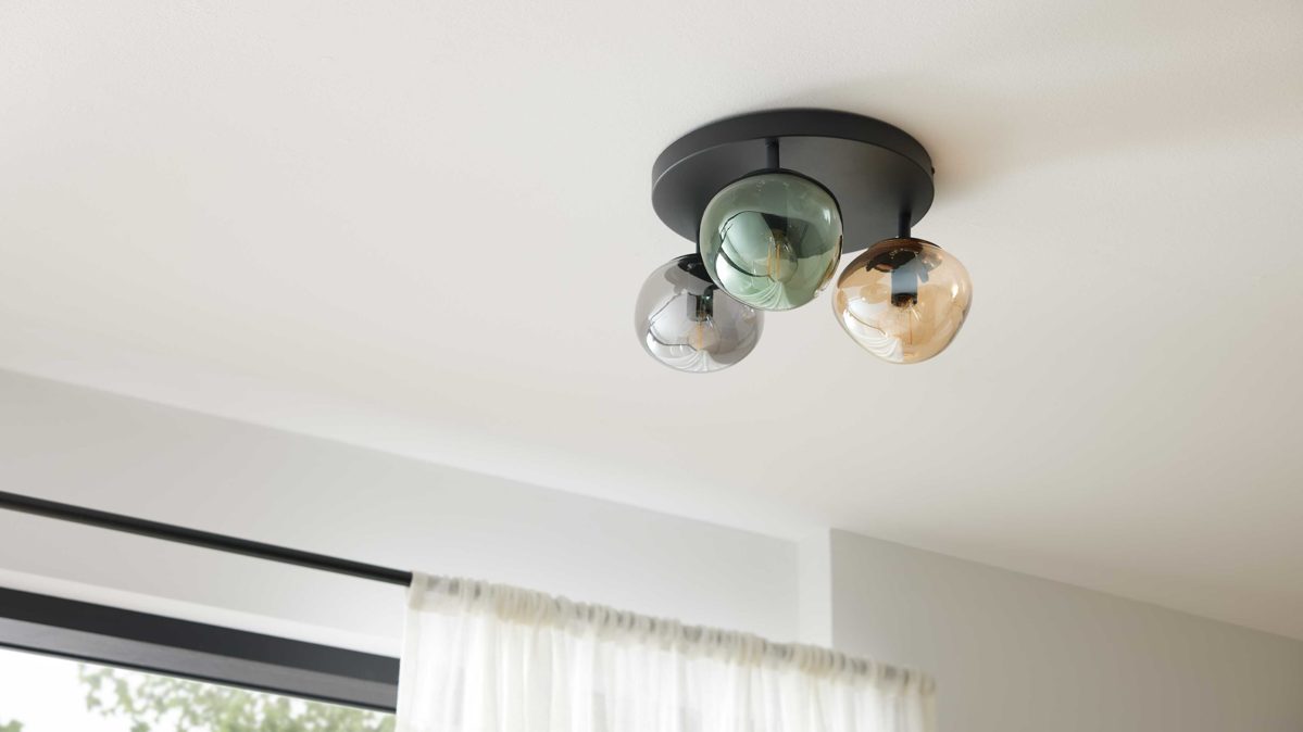 Deckenleuchte Interliving aus Glas in Mehrfarbig Interliving Leuchten Serie 9350 - Deckenlampe Glas in Amber, Grün & Rauch - Durchmesser ca. 39 cm