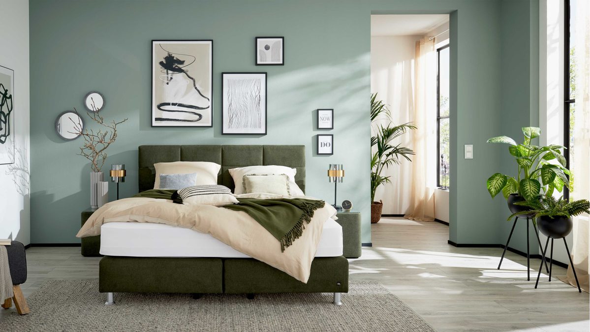 Boxspringbett Interliving aus Kunstfaser in Dunkelgrün Interliving Boxspringbett Serie 1402 – Boxspringbett moosgrüne Mikrofaser Nele 432008 - Liegefläche ca. 180 x 200 cm