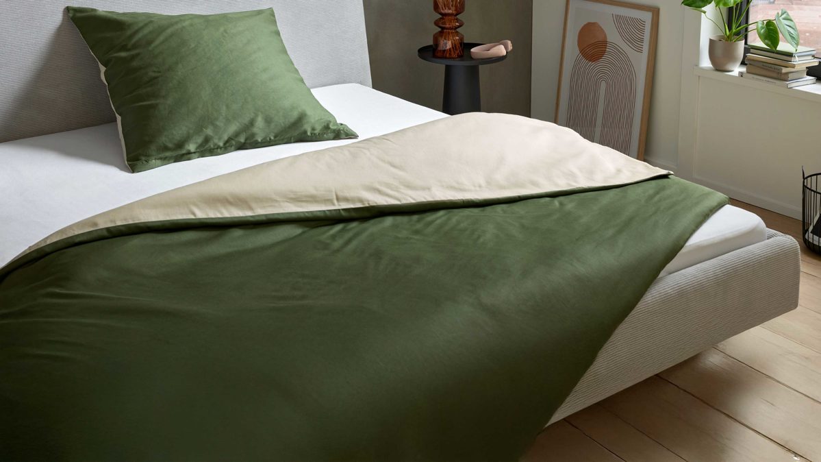 Bettwäsche-Set Interliving aus Stoff in Grün Interliving Bettwäsche Serie 9128 salbeifarbener Baumwollsatin - ca. 135 x 200 cm