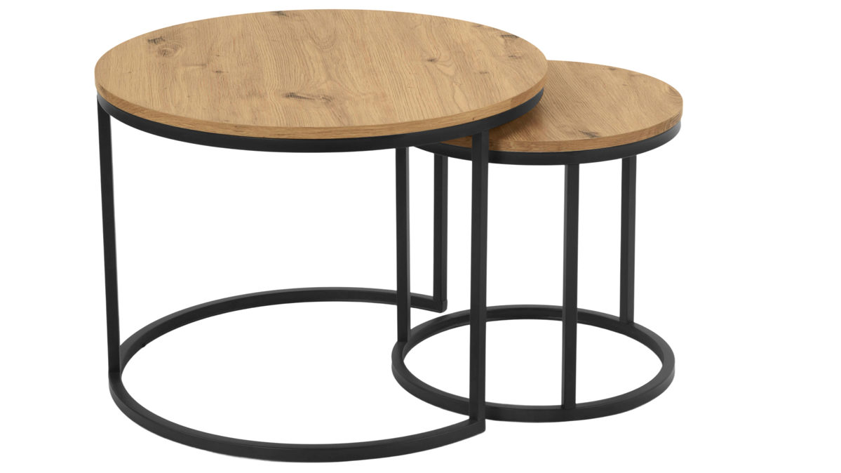 Couchtisch Hela aus Holz in Holzfarben Couchtisch-Set Lindau CT Artisan Eiche & schwarzes Metall - Durchmesser ca. 60 cm