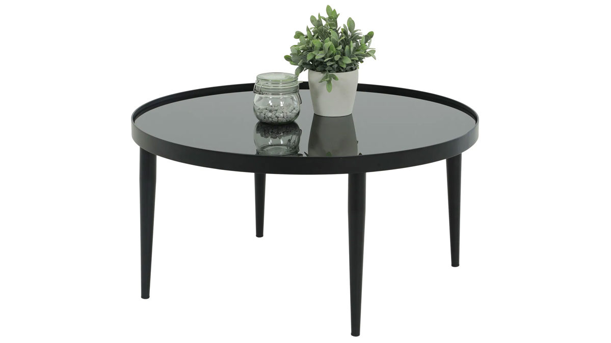 Couchtisch Hela aus Glas in Schwarz Couchtisch Ron Schwarz & schwarzes Metall - Durchmesser ca. 80 cm