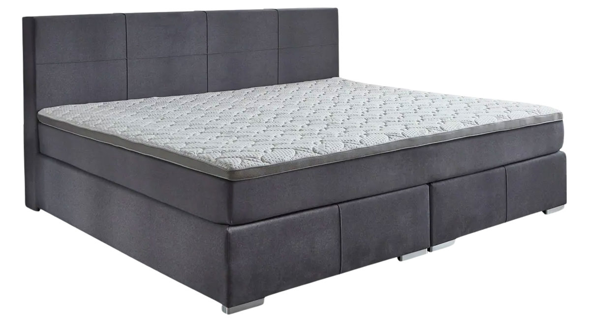 Boxspringbett Sun garden | 162719 aus Stoff in Hellgrau Familien-Boxspringbett Linz silberfarbener Bezug 50533-720 – Liegefläche ca. 240 x 200 cm