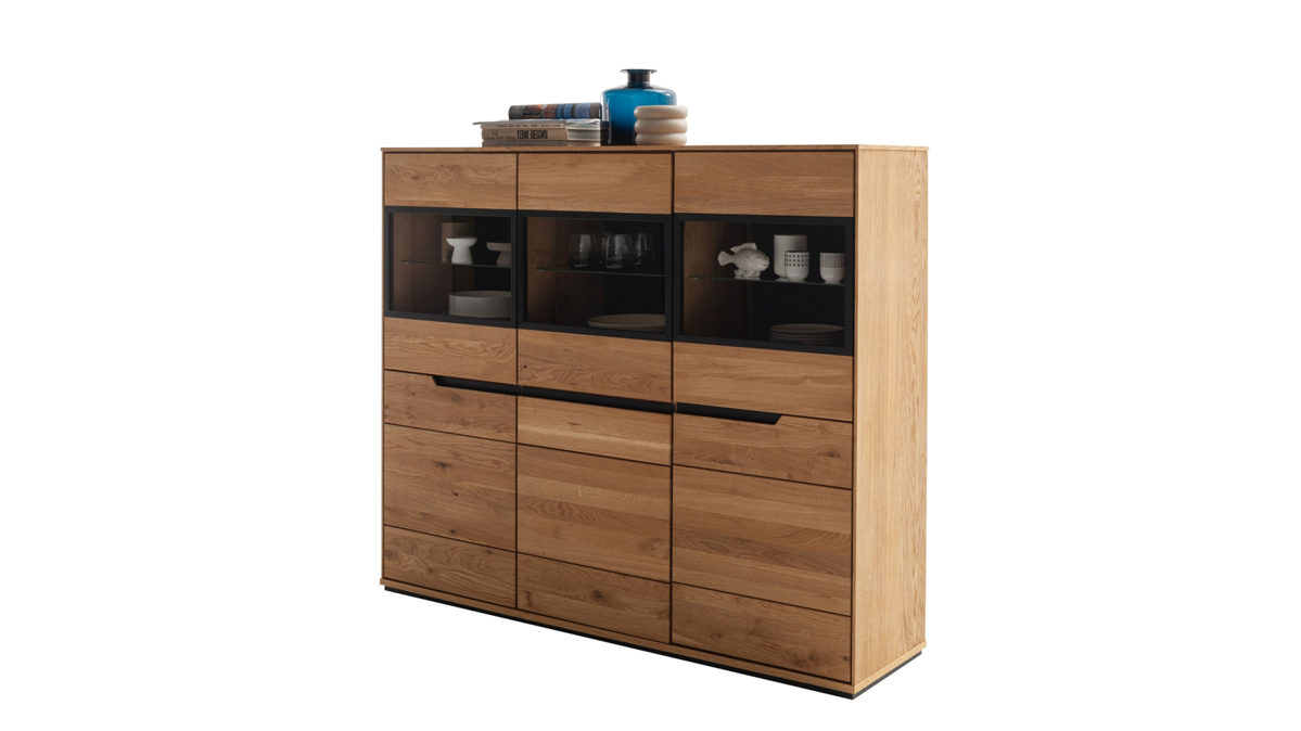 Highboard Mca direkt aus Holz in Holzfarben Wohnprogramm Araya - Highboard Wildeiche & Glas - ca. 153 x 129 cm