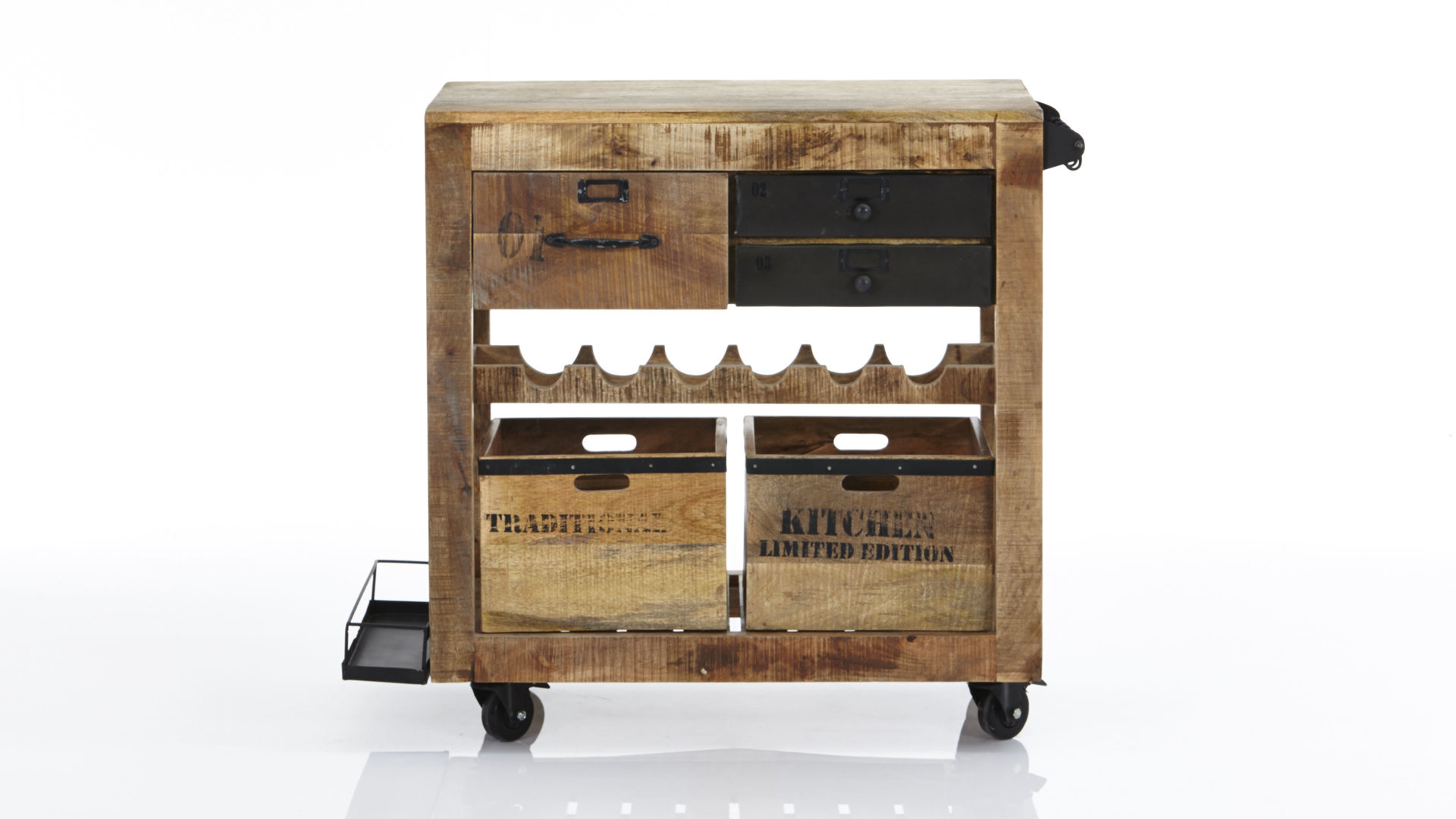 Küchenwagen Gutmann factory aus Holz in Holzfarben Dunkel Servierwagen lackiertes, gewachstes Mangoholz – ca. 97 x 85 x 43 xm