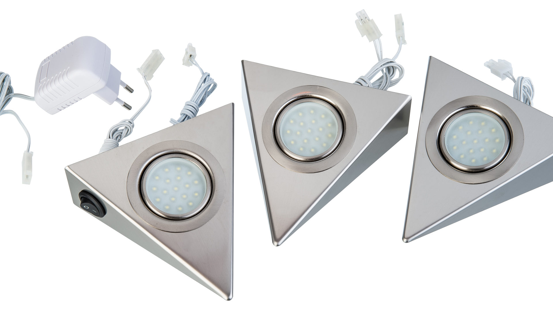 Unterbauleuchte Art home - nino leuchten aus Metall in Metallfarben Nino LED-Unterbau-Dreieck Nickel matt – dreiteilig, ca. 14 x 13 cm