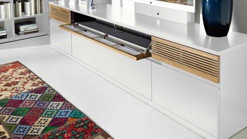 Wohnwand Rietberger möbelwerke | rmw aus Holz in Holzfarben Vision Wohnkombination mattweiße Lackoberflächen & Eiche – ca. 360 cm