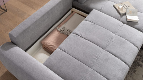 Ecksofa Nova via aus Stoff in Grau Ecksofa Fabio - Schlaffunktion mit Bettkasten melangefarbener Bezug - Stellfläche ca. 283 x 181 cm