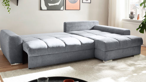 Ecksofa Nova via aus Stoff in Grau Ecksofa Fabio - Schlaffunktion mit Bettkasten melangefarbener Bezug - Stellfläche ca. 283 x 181 cm