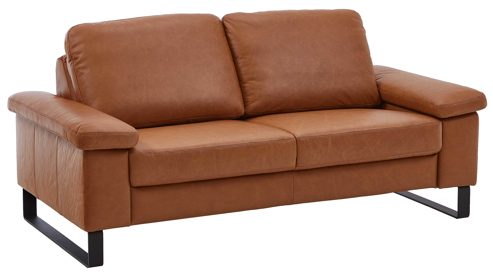 Dreisitzer SOFAkultur aus Leder in Orange SOFAkultur Programm SK 239 - 2,5-Sitzer mit Federkern cognacfarbenes Leder Vicenza & schwarze Metallfüße 192 - Länge ca. 186 cm