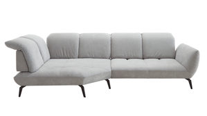 Ecksofa KAWOO aus Stoff in Hellgrau KAWOO Polsterprogramm New Jersey - Ecksofa silberfarbener Bezug 02 Brego & silberfarbener Bezug 15 Lothar – Stellfläche ca. 180 x 332 cm