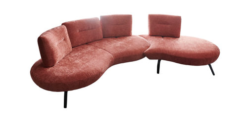 Ecksofa KAWOO aus Stoff in Orange KAWOO Serie Curve - Ecksofa bzw. Polstermöbel kupferfarbener Bezug Nile Marsala & schwarze Füße - Stellfläche ca. 266 x 190 cm