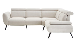 Ecksofa KAWOO aus Stoff in Beige KAWOO Serie Calais - Ecksofa bzw. Polstermöbel beigefarbener Bezug Brego & schwarze Füße - Stellfläche ca. 299 x 236 cm