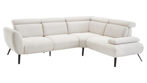 Ecksofa KAWOO aus Stoff in Beige KAWOO Serie Calais - Ecksofa bzw. Polstermöbel beigefarbener Bezug Brego & schwarze Füße - Stellfläche ca. 299 x 236 cm